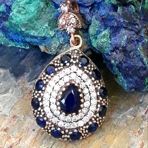 Two Tone Turkish Sapphire Silver Pendant